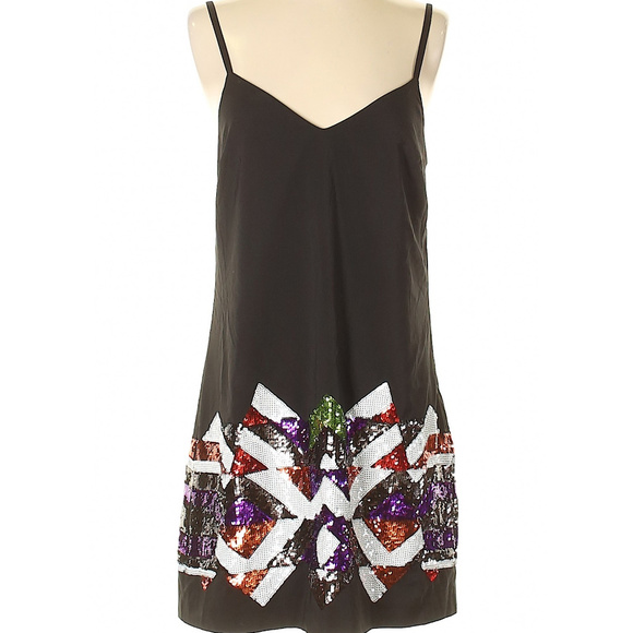Robe BEBE Noire Florale à Paillettes Et Dentelle Volants - Taille M (8), Neuve Avec étiquettes